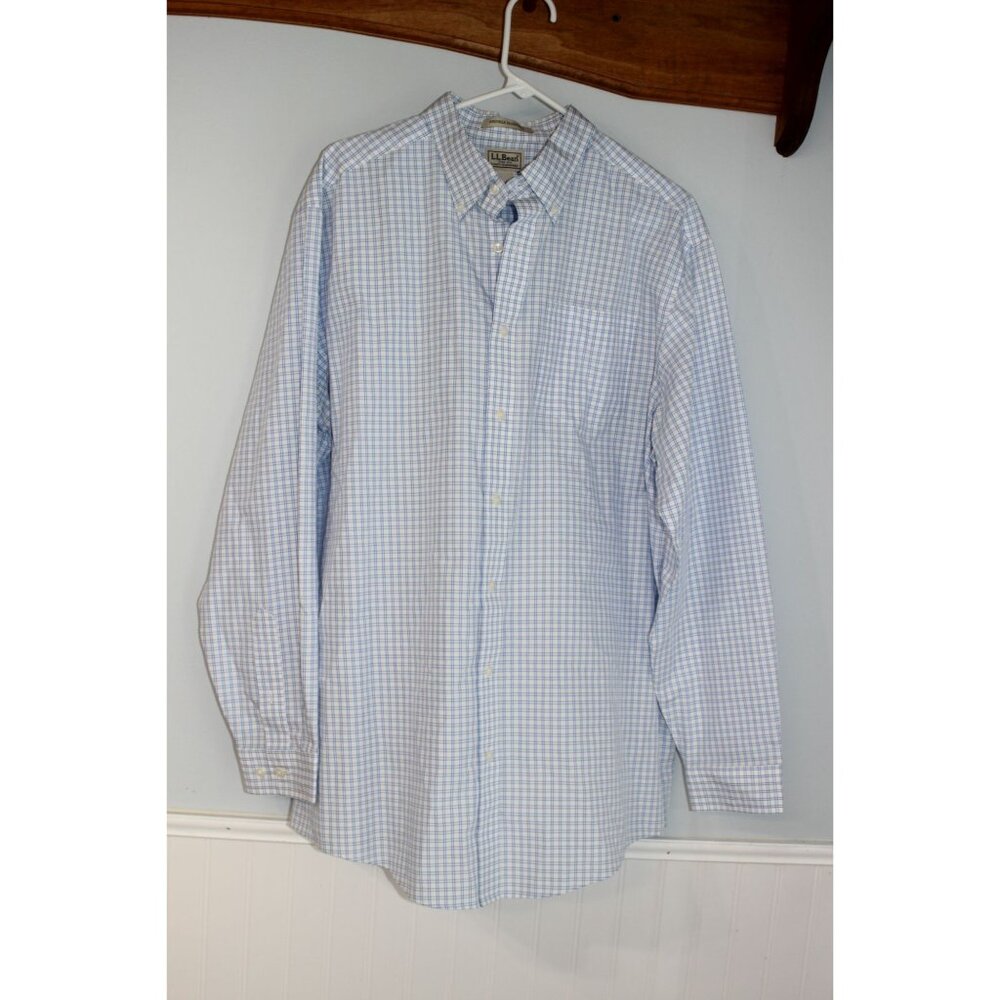 L.L.Bean Mens Wrinkle Resistant Blue Plaid Button-Down Shirt Size L Tall NWOT
